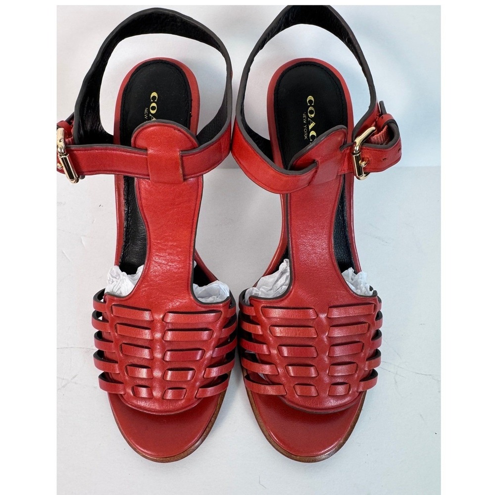 Coach Izzy Size 9B Statement Red Leather T-Strap Stiletto Sandal Corporate Chic